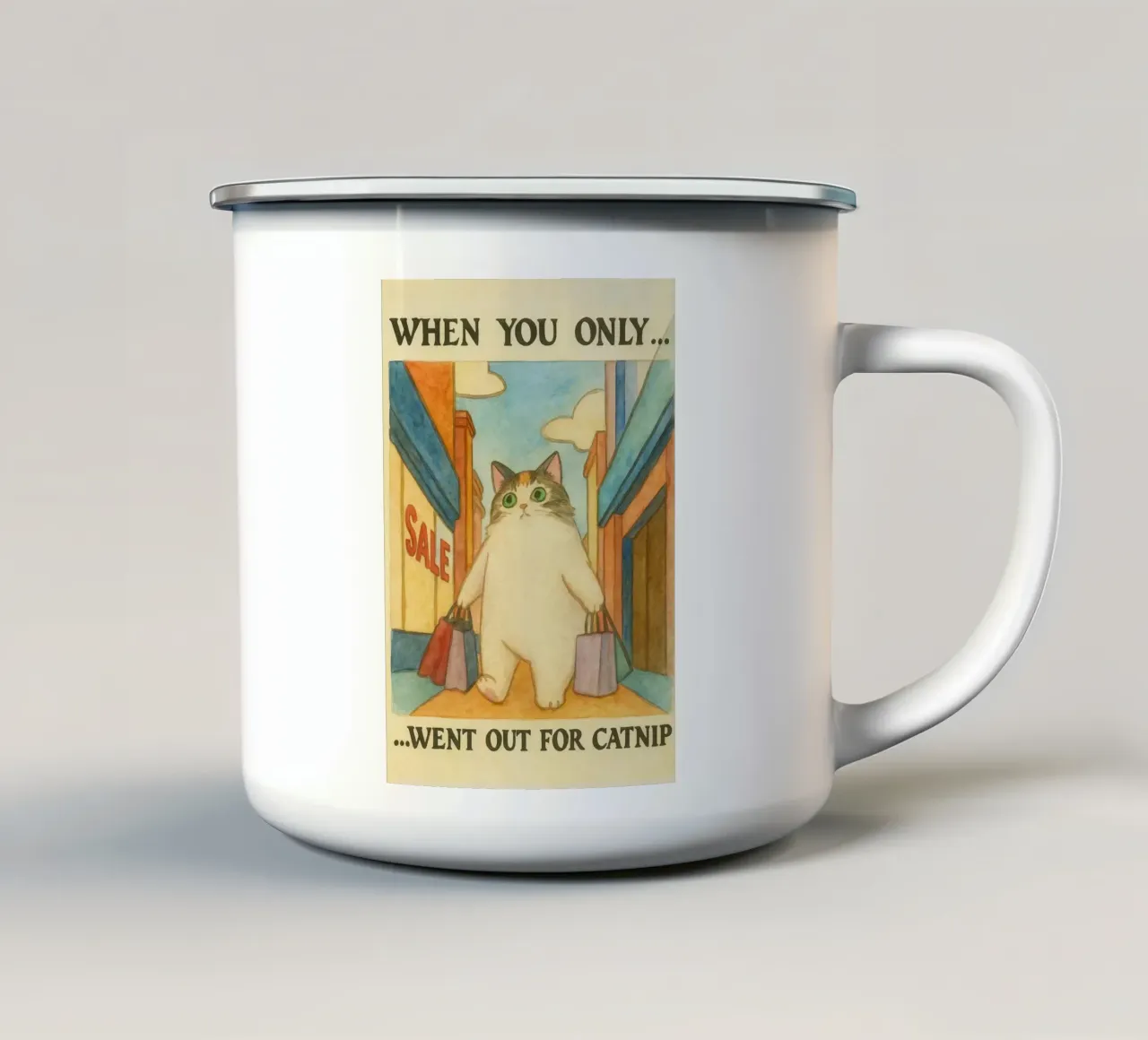 went out for catnip funny cat enamel mug by cepeducks