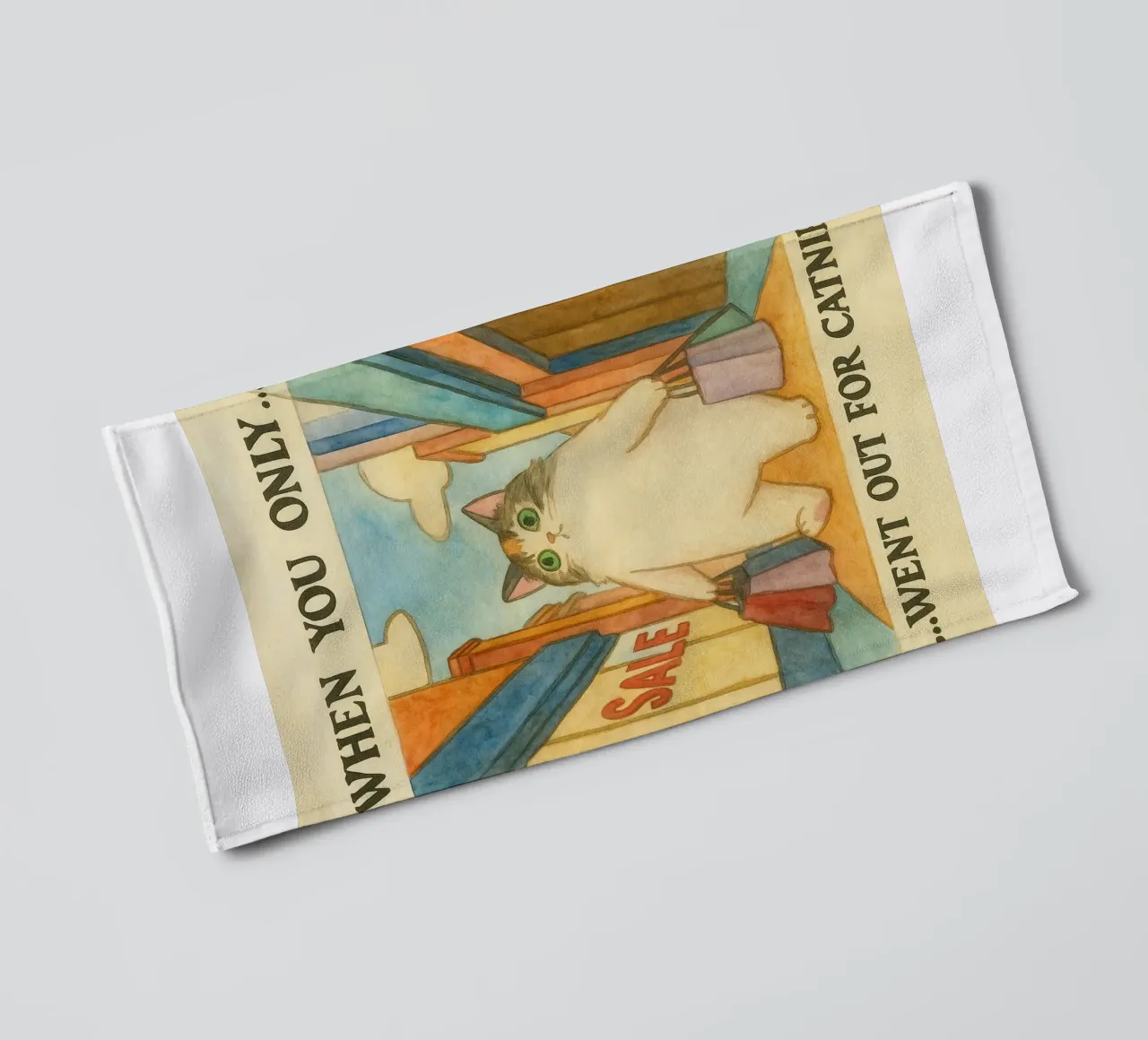 went out for catnip funny cat towel by cepeducks