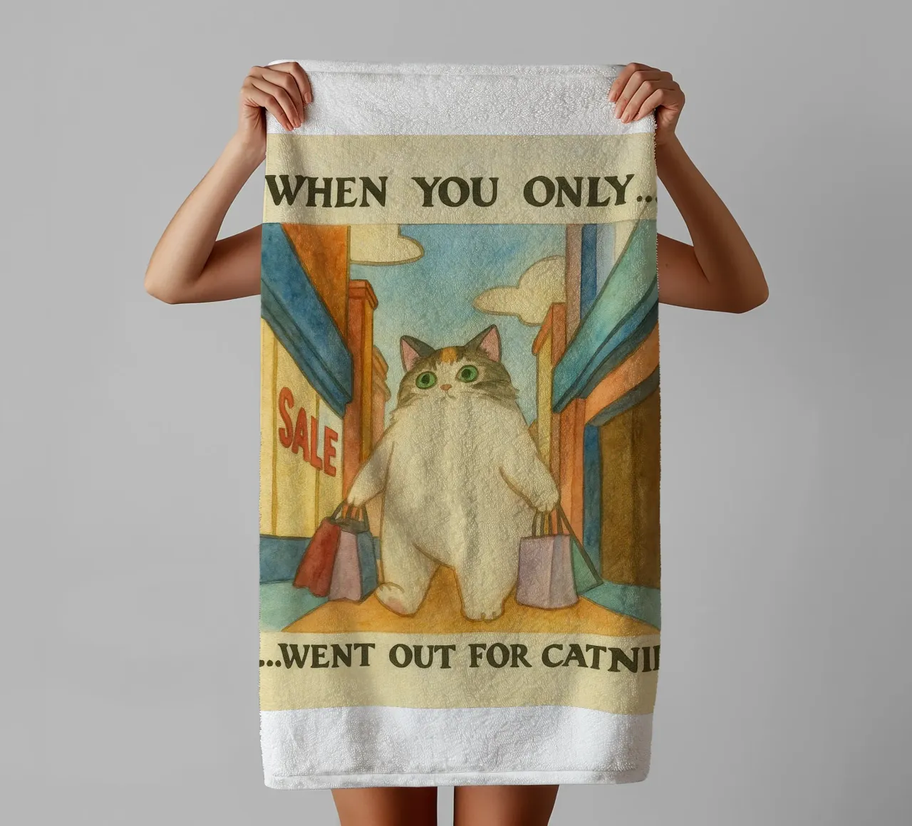 went out for catnip funny cat towel by cepeducks