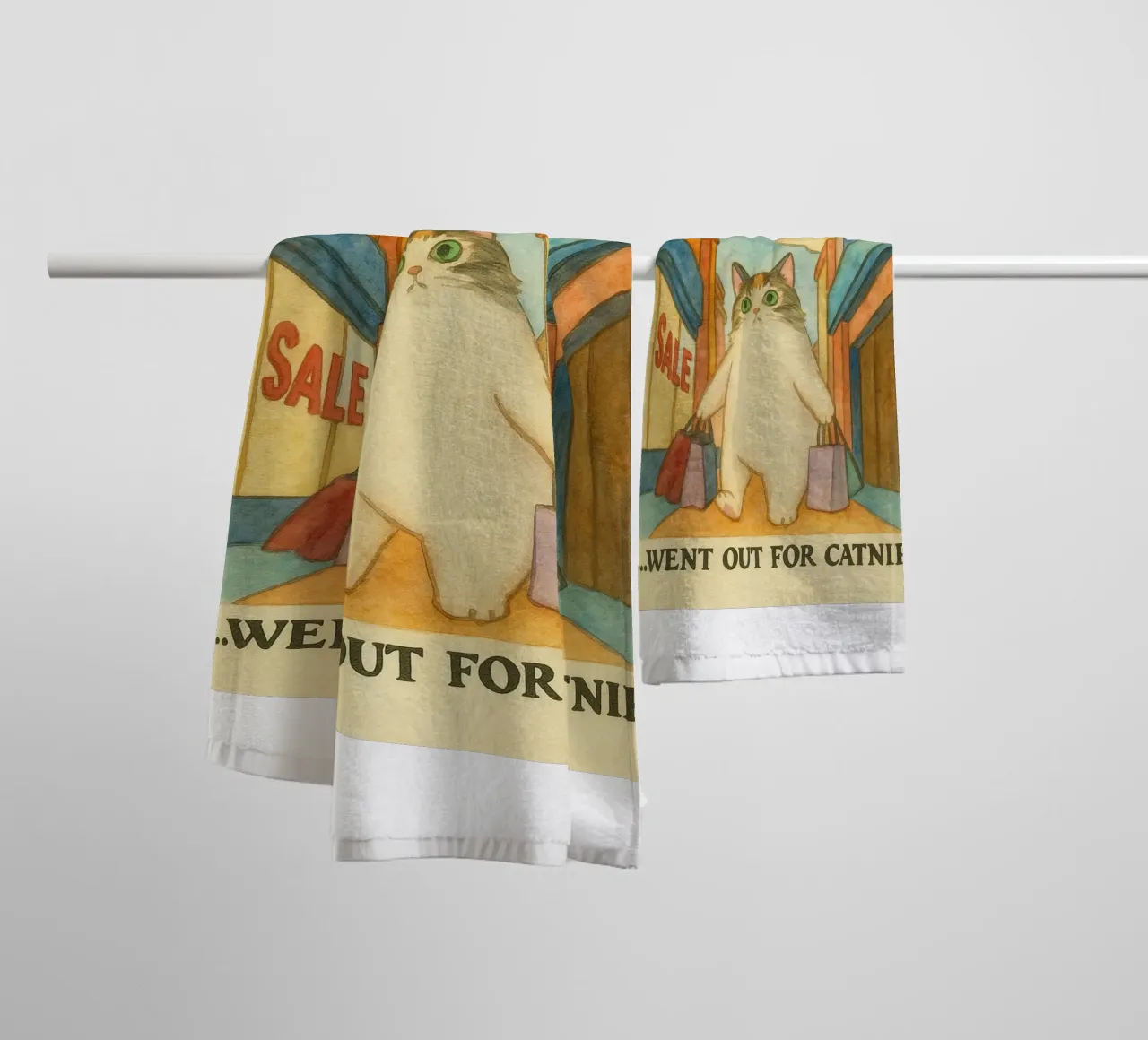 went out for catnip funny cat towel by cepeducks