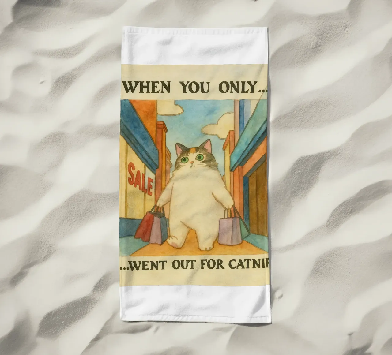 went out for catnip funny cat beach towel by cepeducks
