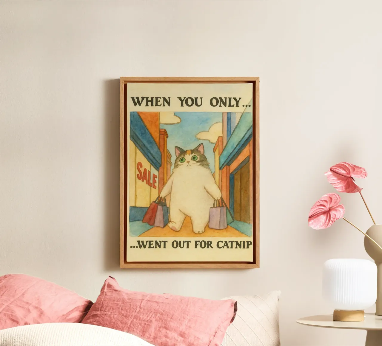 went out for catnip funny cat canvas with Floater frame by cepeducks