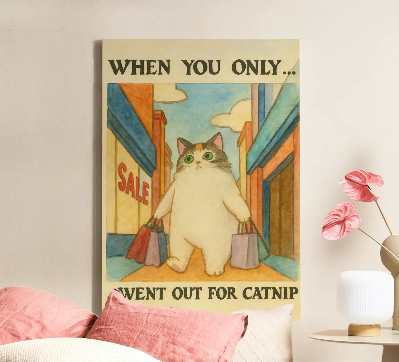 went out for catnip funny cat canvas with Floater frame by cepeducks
