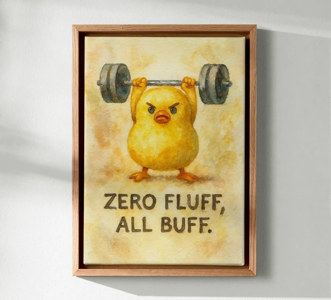 zero fluff all buff funny duck canvas with Floater frame by cepeducks
