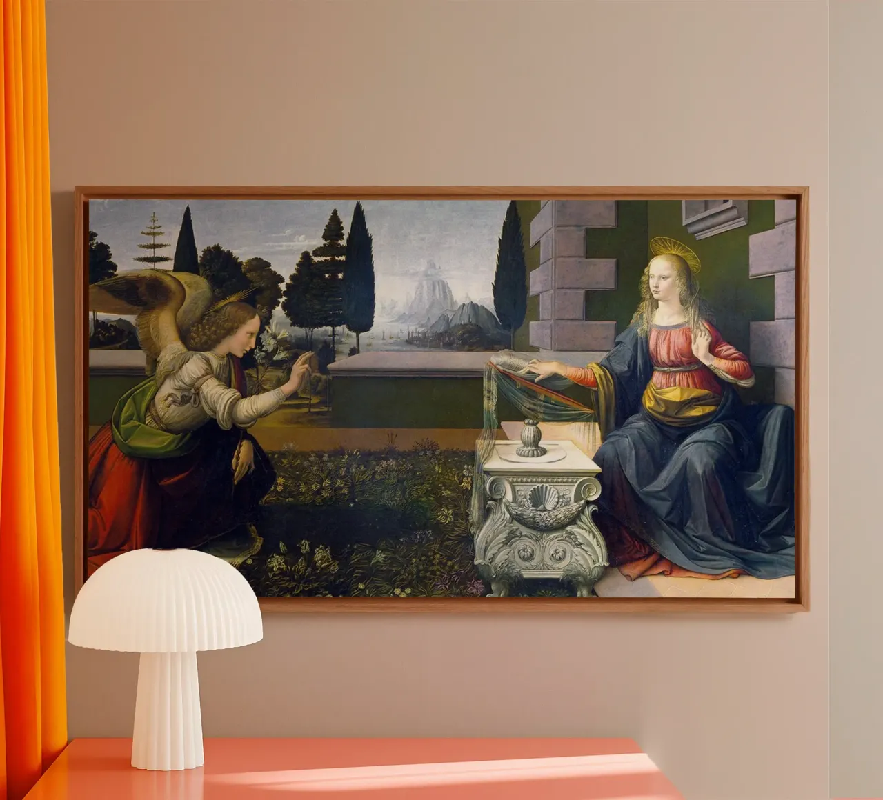 Annunciation by Leonardo da Vinci tela con Cornice a cassetta da James McIntosh