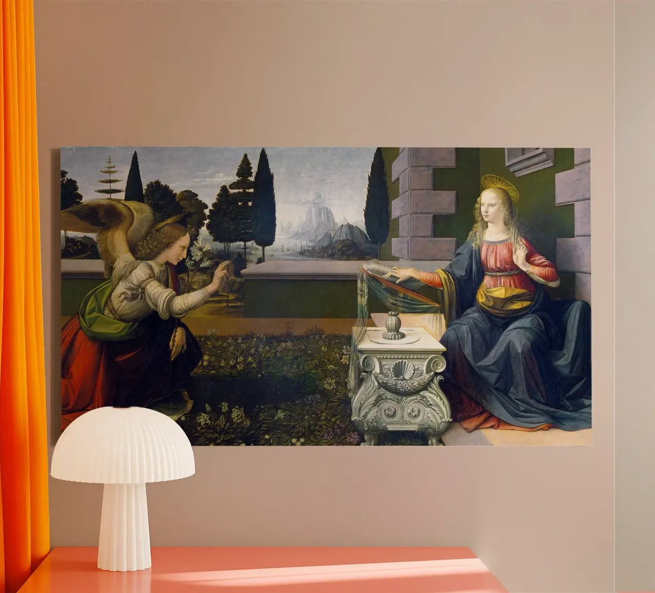 Annunciation by Leonardo da Vinci tela con Cornice a cassetta da James McIntosh