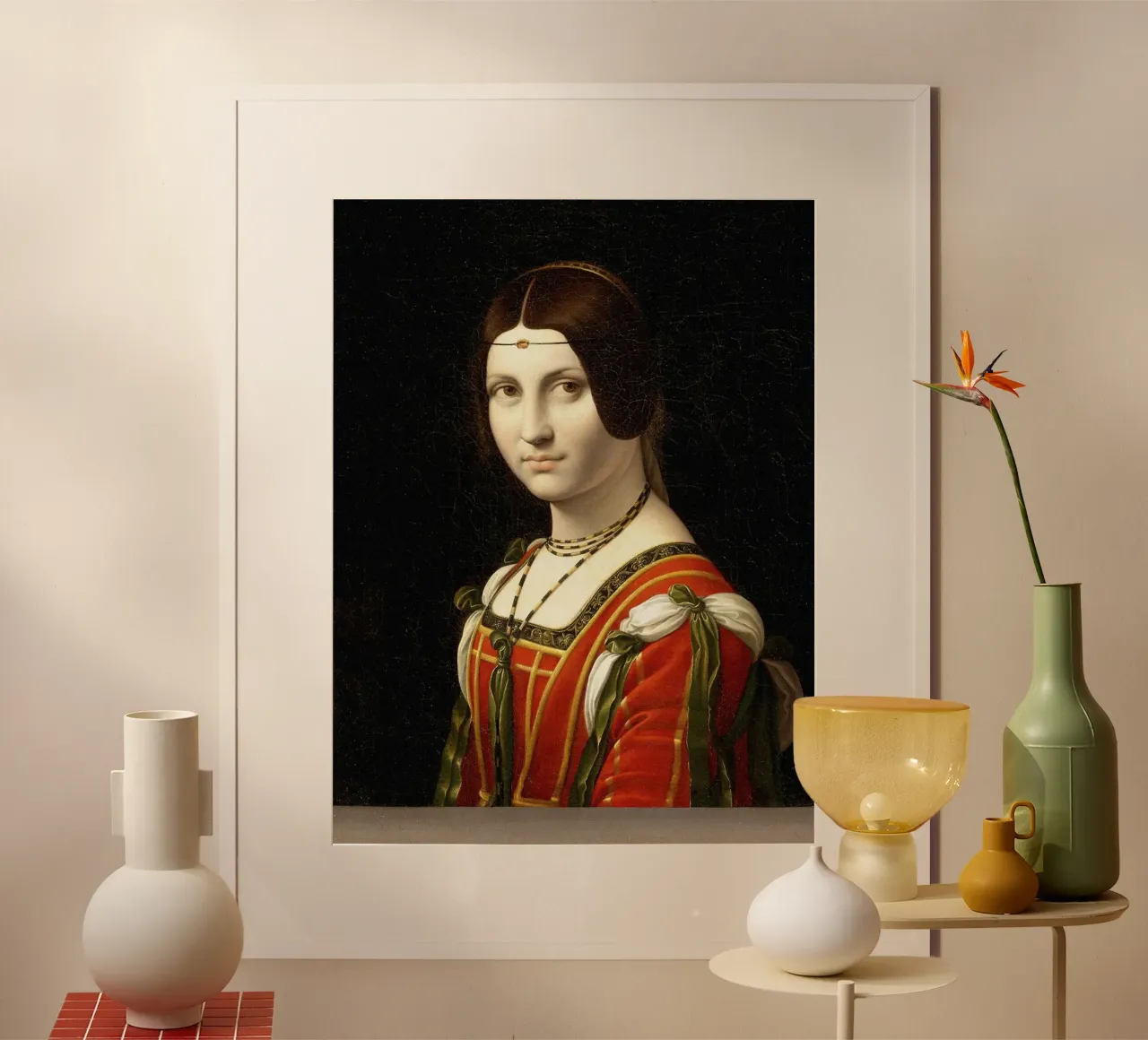 La Belle Ferronière by Leonardo da Vinci poster con telaio in plastica da James McIntosh