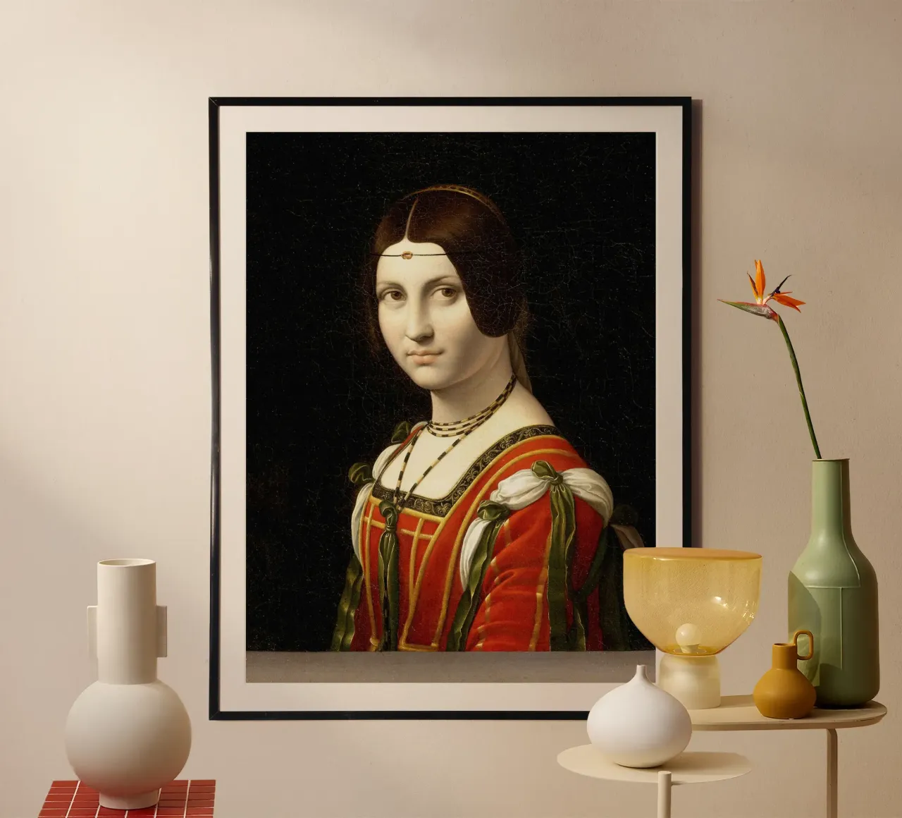 La Belle Ferronière by Leonardo da Vinci poster con telaio in plastica da James McIntosh