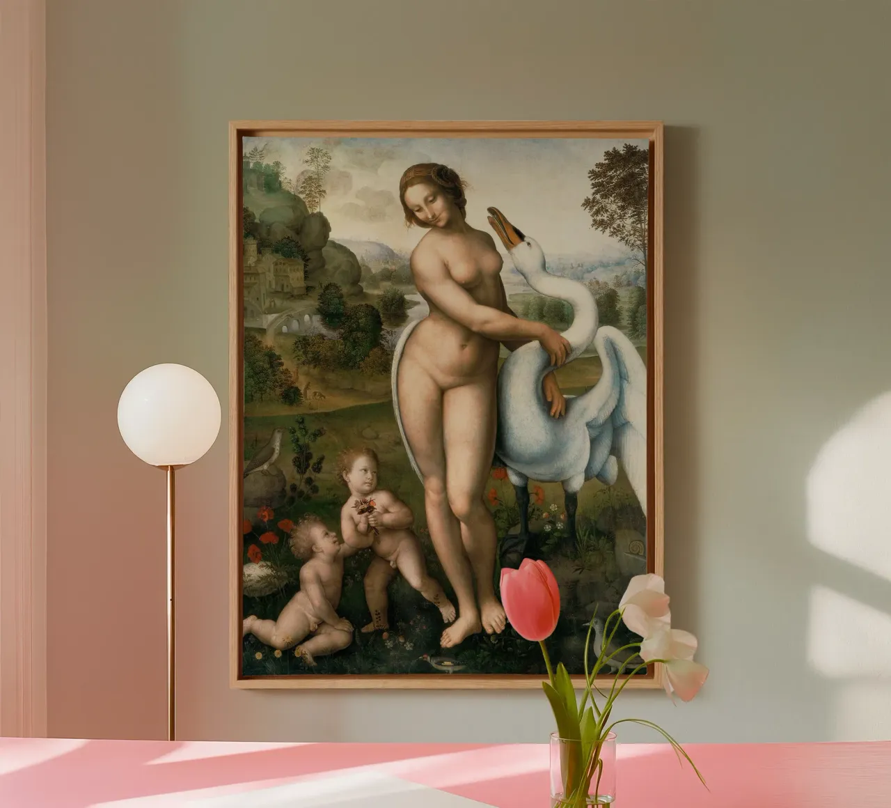 Leda and the Swan by Leonardo da Vinci canvas with Floater frame by James McIntosh