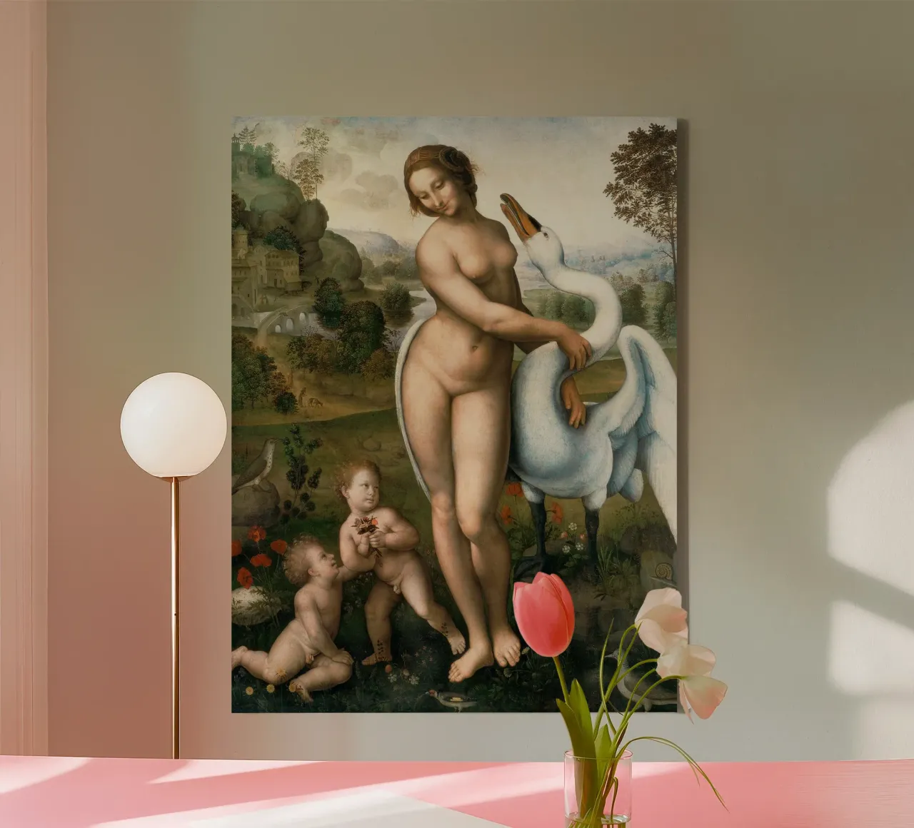 Leda and the Swan by Leonardo da Vinci canvas with Floater frame by James McIntosh
