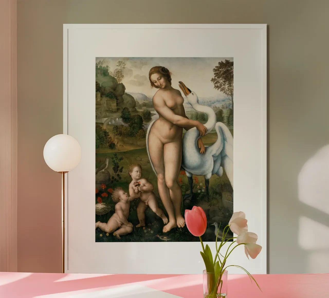 Leda e il cigno di Leonardo da Vinci poster con telaio in plastica da James McIntosh