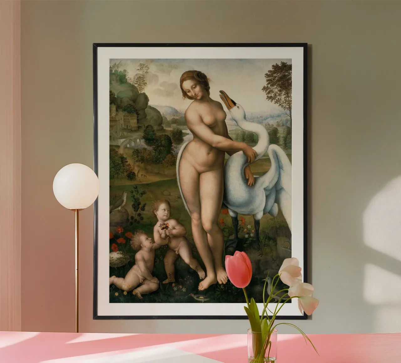 Leda e il cigno di Leonardo da Vinci poster con telaio in plastica da James McIntosh