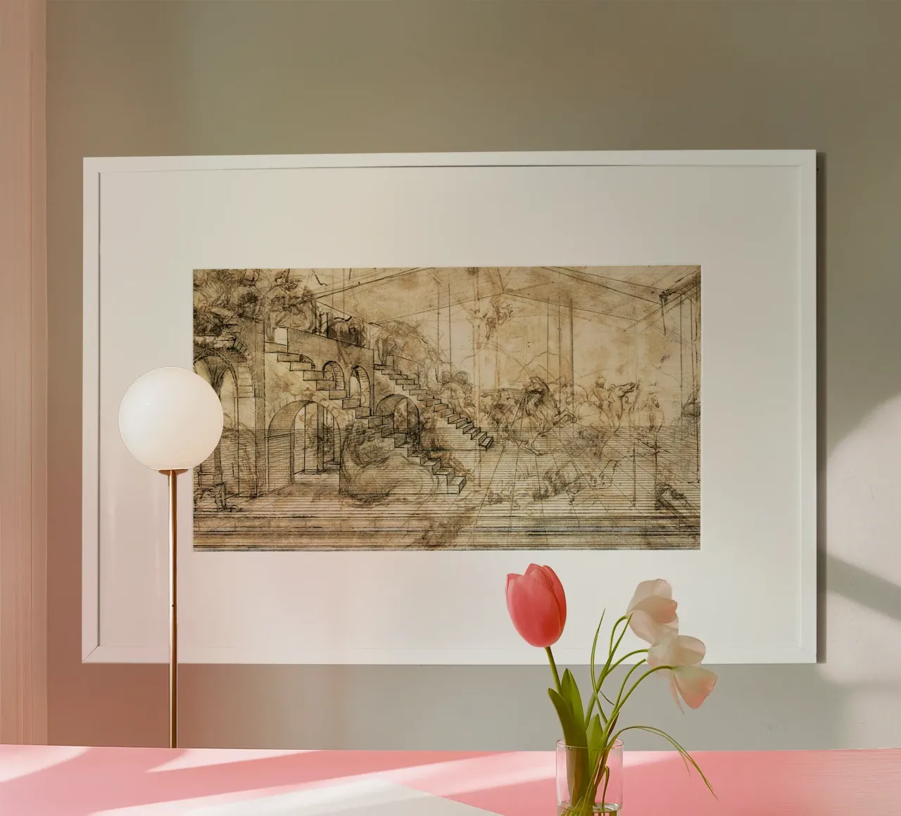 Perspective Study for the background of the Adoration poster with wooden frame by James McIntosh