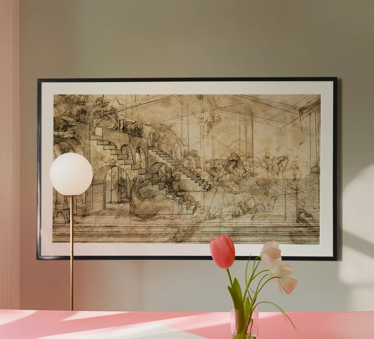 Perspective Study for the background of the Adoration poster with wooden frame by James McIntosh