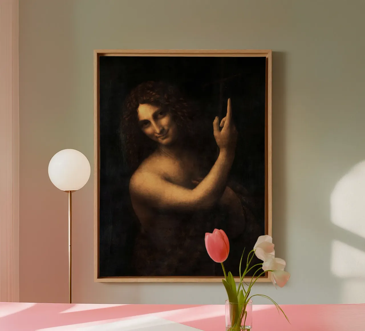 Saint John the Baptist by Leonardo da Vinci canvas with Floater frame by James McIntosh