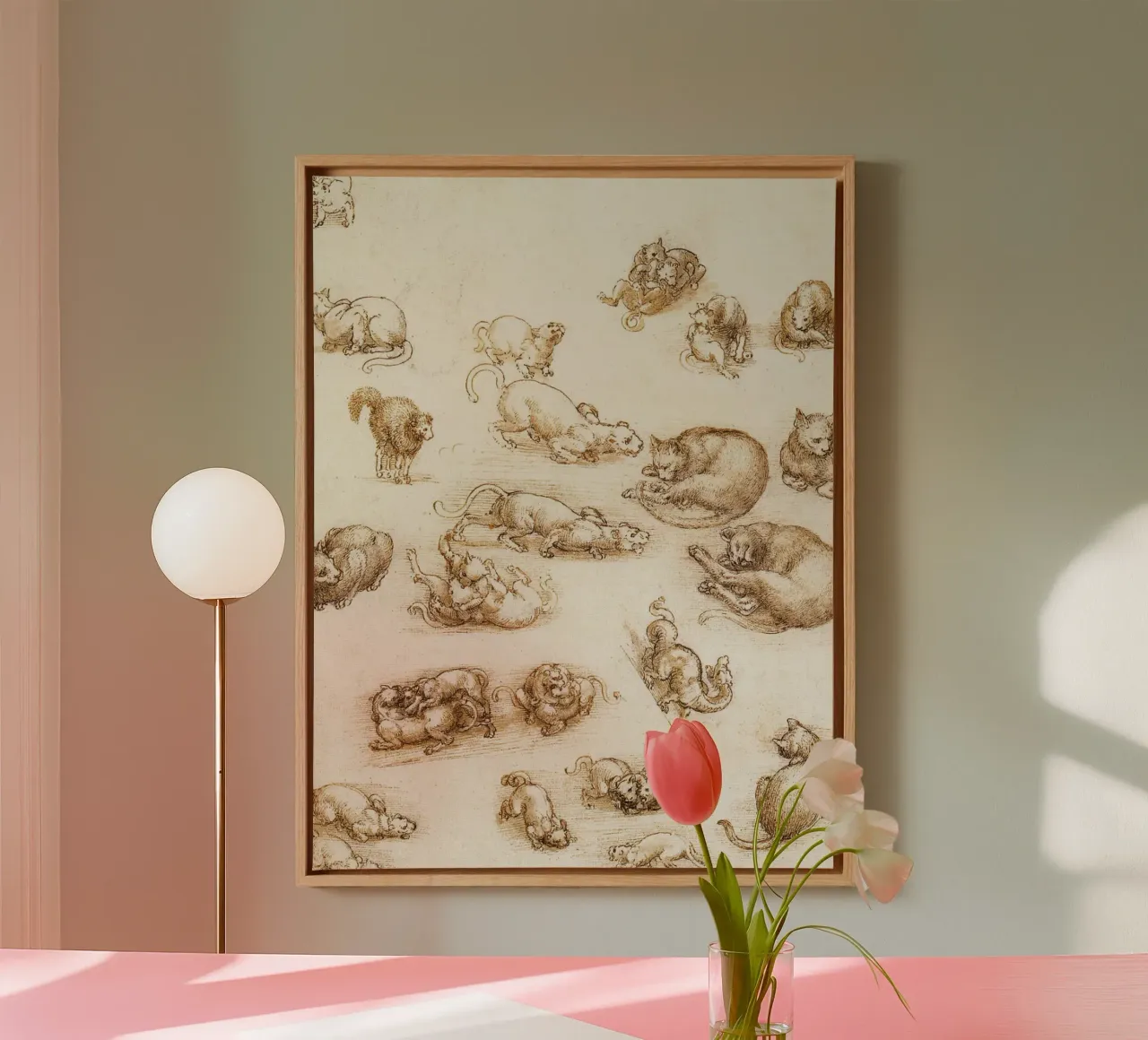 Studio di un cane e di un gatto di Leonardo da Vinci tela con Cornice a cassetta da James McIntosh