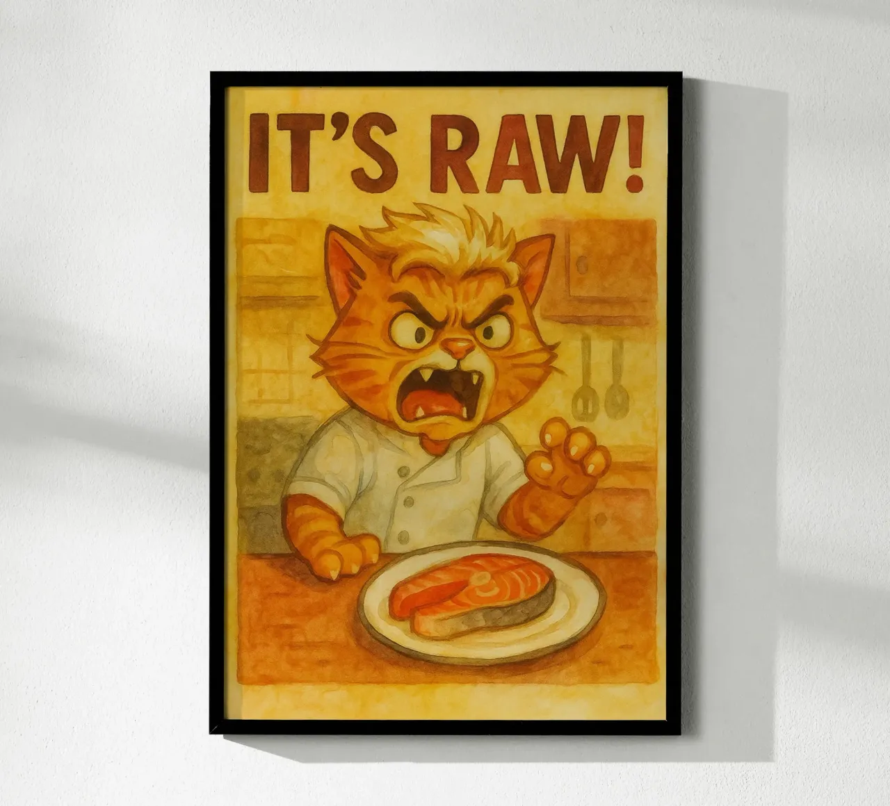 divertente gatto cheft arrabbiato il suo crudo poster da tanabaroo