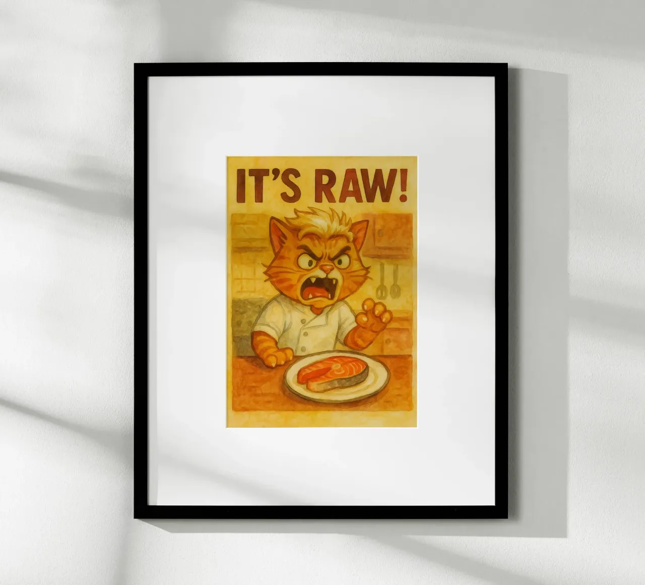 divertente gatto cheft arrabbiato il suo crudo poster da tanabaroo
