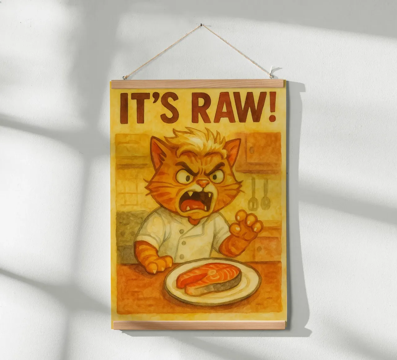 divertente gatto cheft arrabbiato il suo crudo poster da tanabaroo