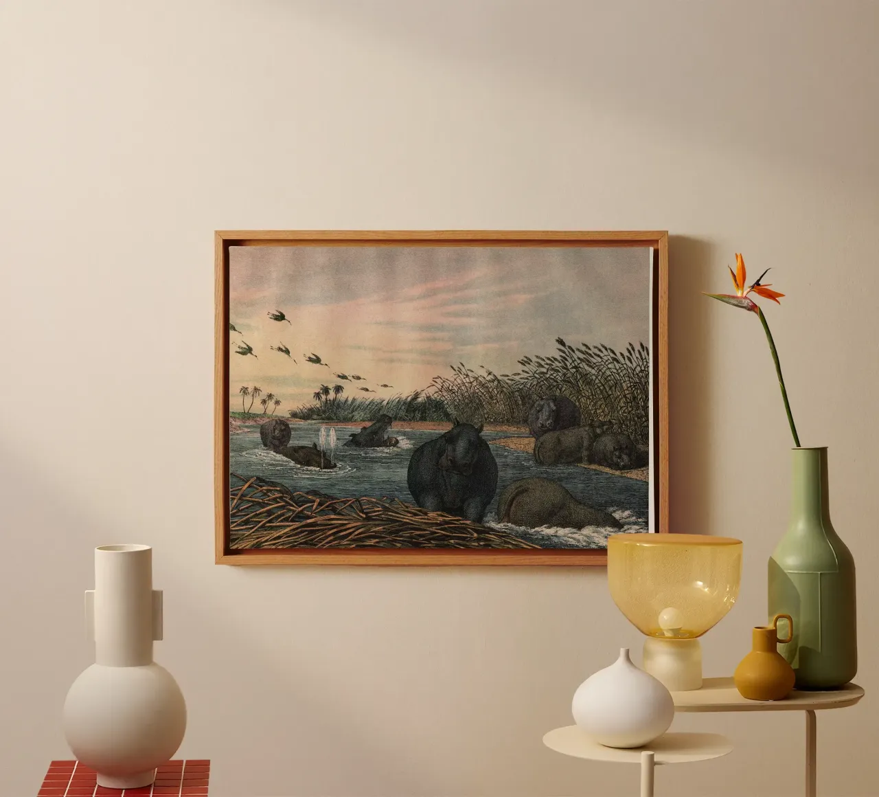 Vintage Kolb 5 Tafel 32 Flusspferd canvas met Baklijst van Vintage Print Collection