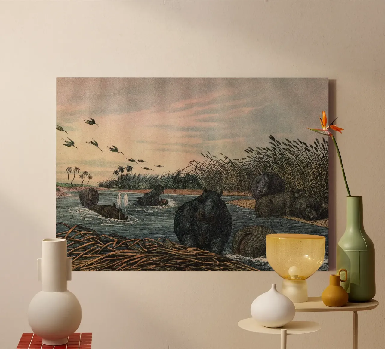 Vintage Kolb 5 Tafel 32 Flusspferd canvas met Baklijst van Vintage Print Collection