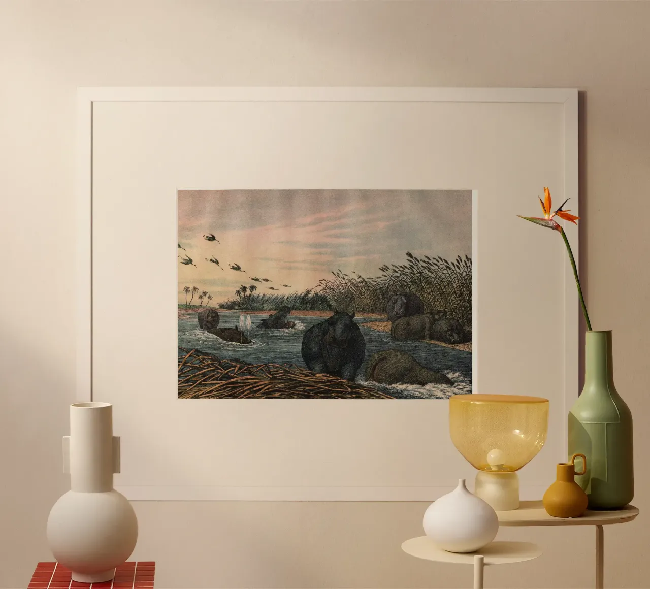 Vintage Kolb 5 Tafel 32 Flusspferd poster con telaio in plastica da Vintage Print Collection