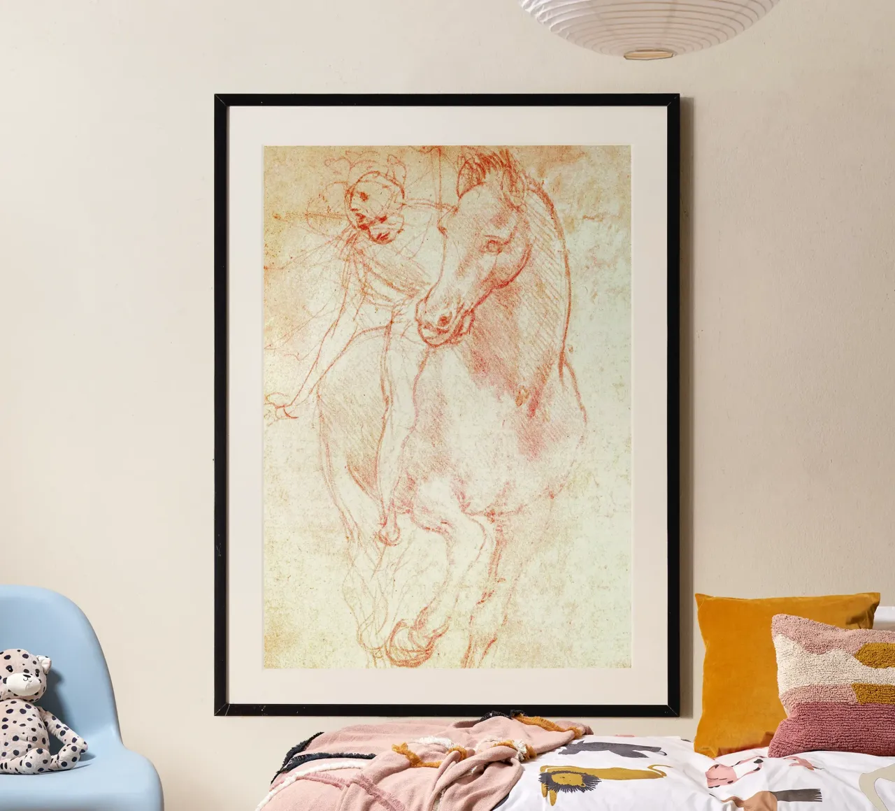 Studio di cavallo e cavaliere di Leonardo da Vinci poster con telaio in alluminio da James McIntosh