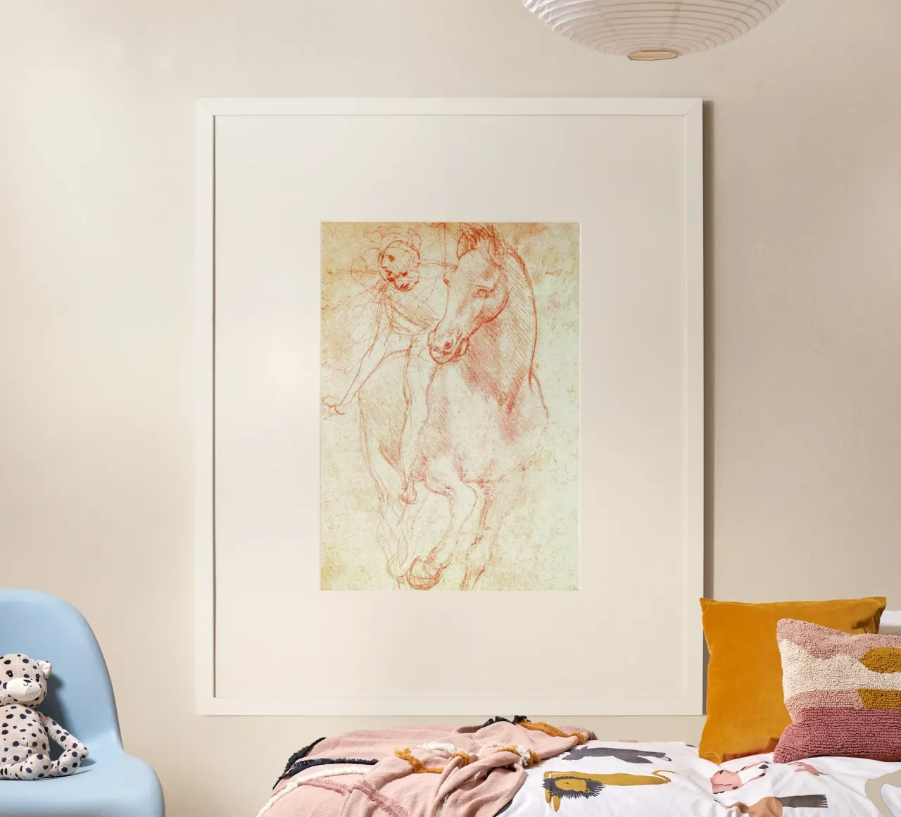 Studio di cavallo e cavaliere di Leonardo da Vinci poster con telaio in alluminio da James McIntosh
