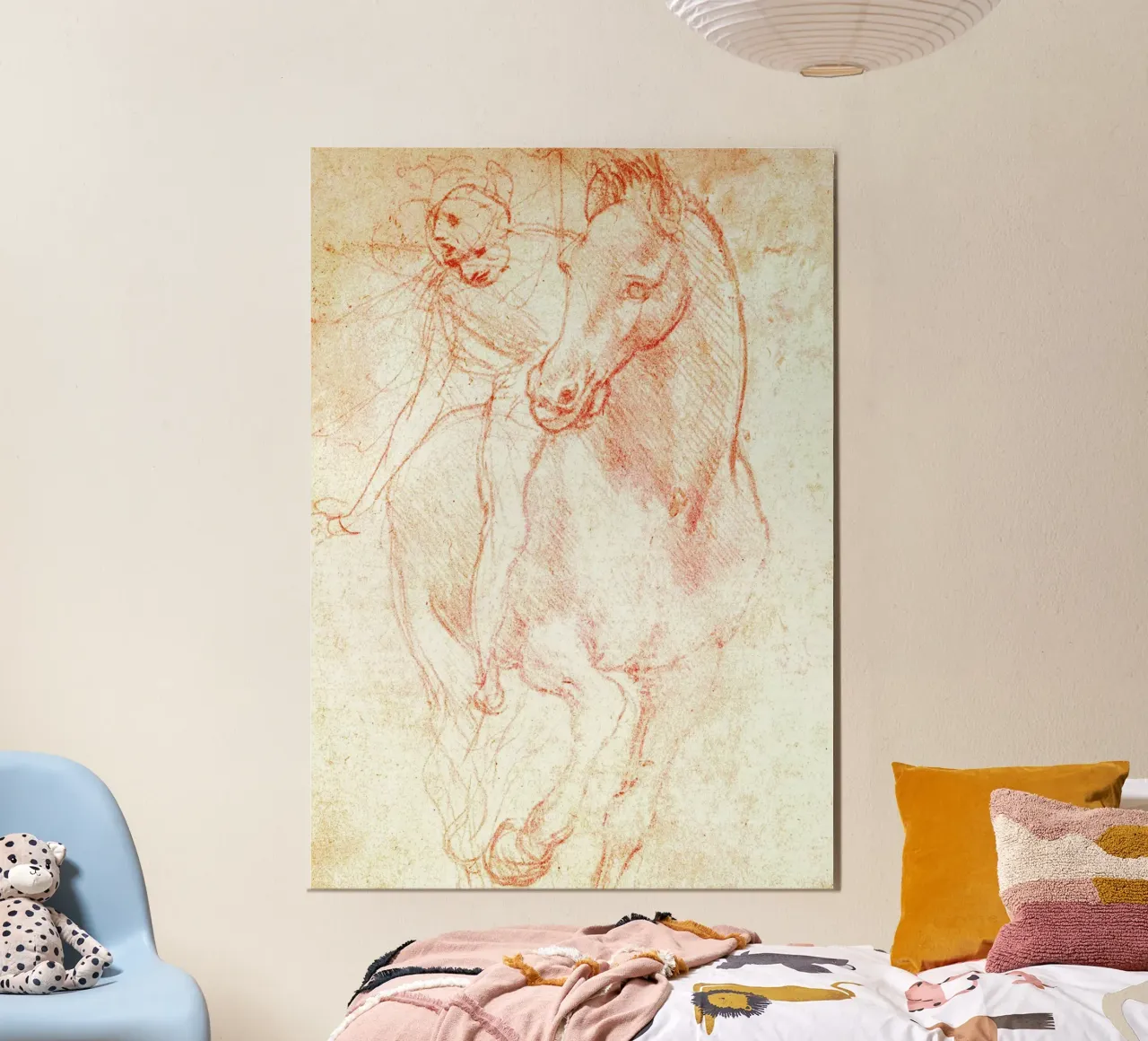 Studio di cavallo e cavaliere di Leonardo da Vinci poster con telaio in alluminio da James McIntosh