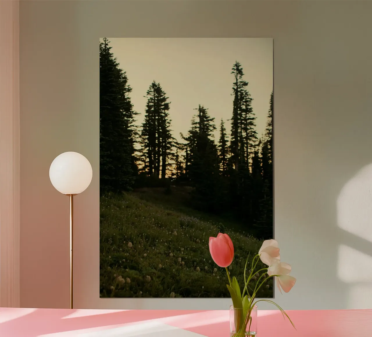 una foresta di pini poster con telaio in plastica da Earthly Visions