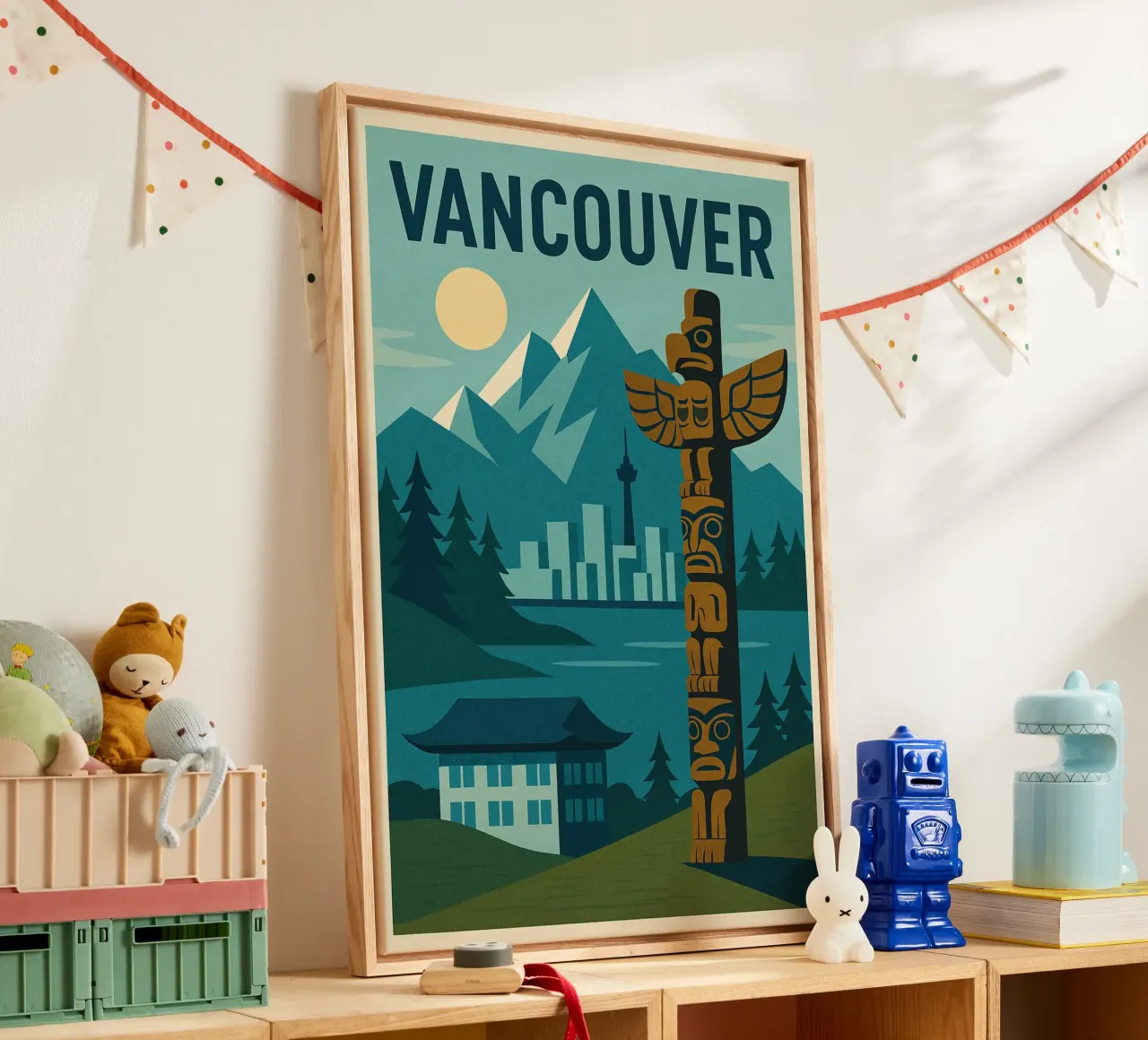 Poster d'epoca di Vancouver - Tra natura e tradizione tela con Cornice a cassetta da JETLAG | affiches voyage