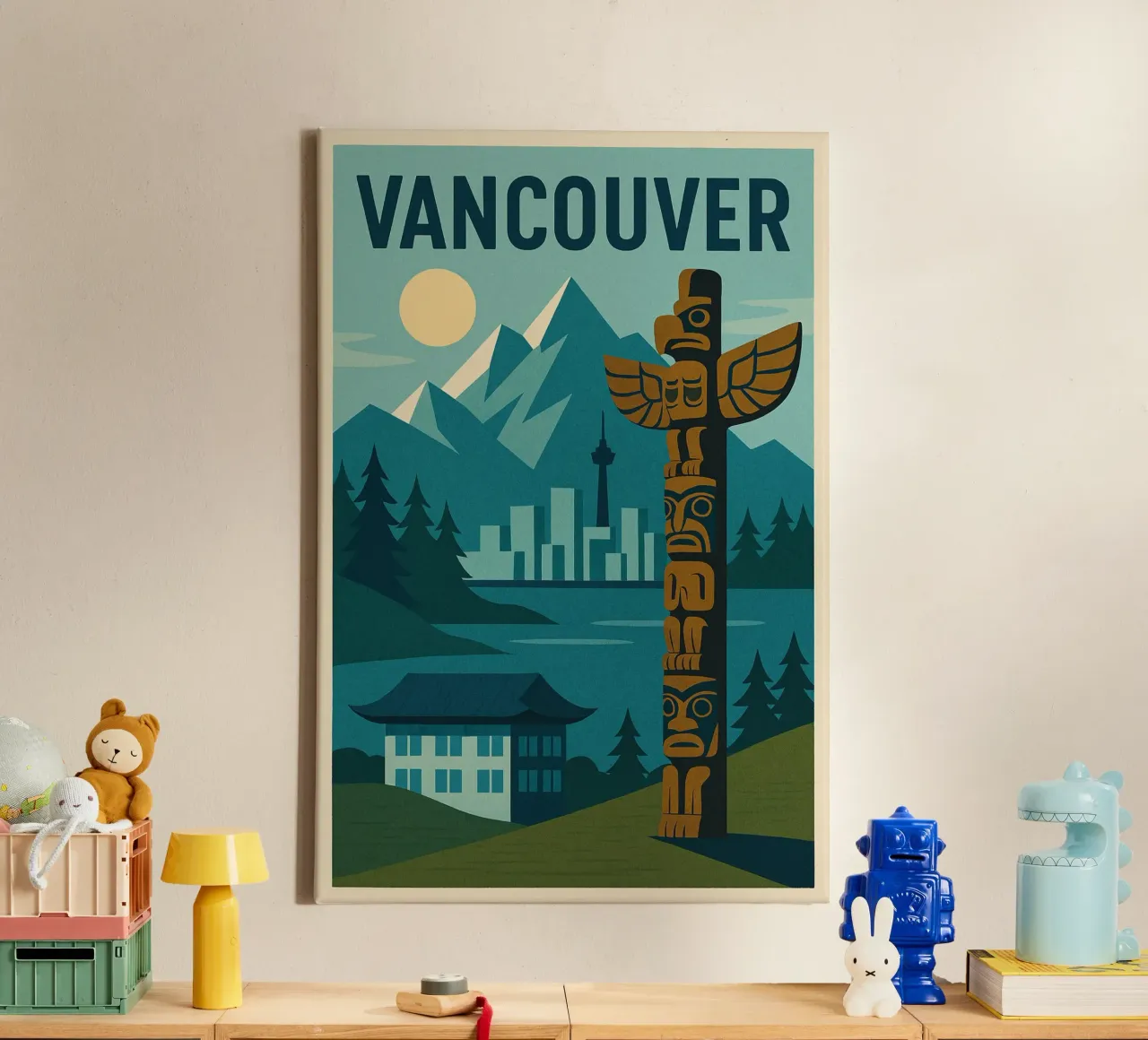 Poster d'epoca di Vancouver - Tra natura e tradizione tela con Cornice a cassetta da JETLAG | affiches voyage