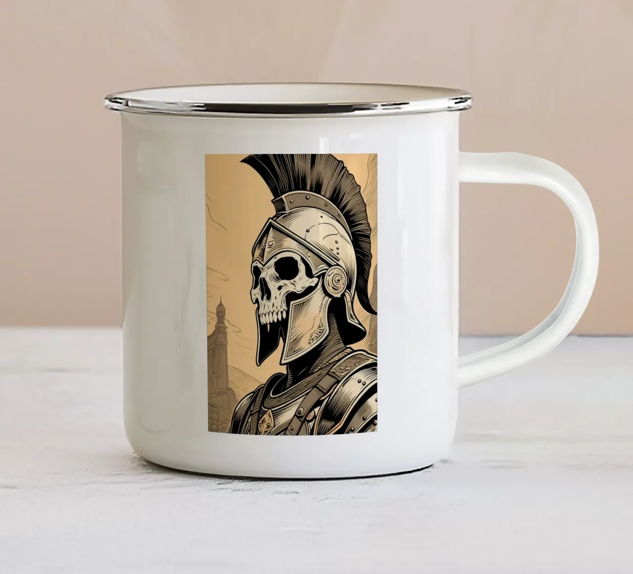 Skull Spartan tazza in smalto da knowledge