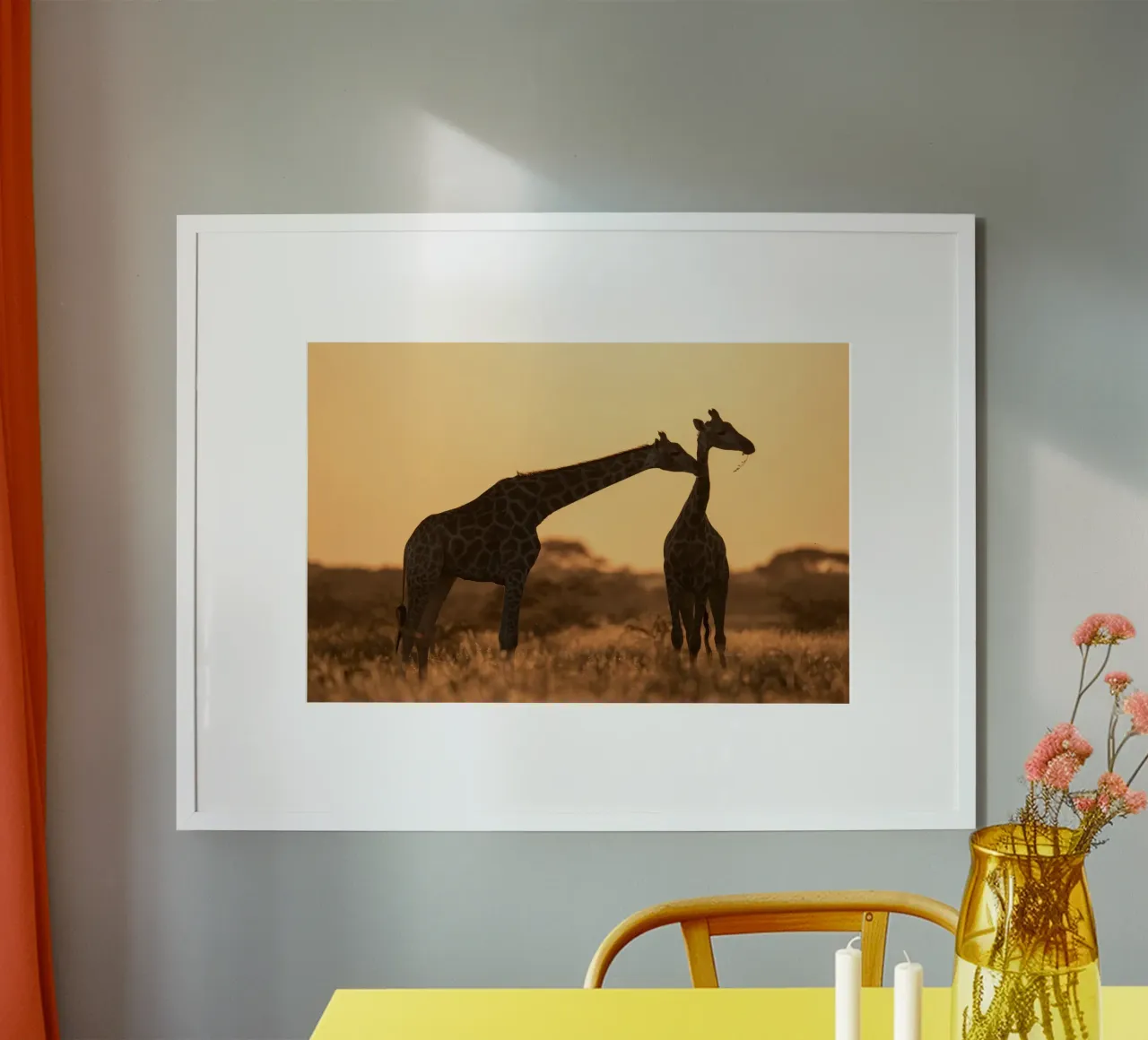 A giraffe standing on the meadow in the afternoon poster by Earthly Visions