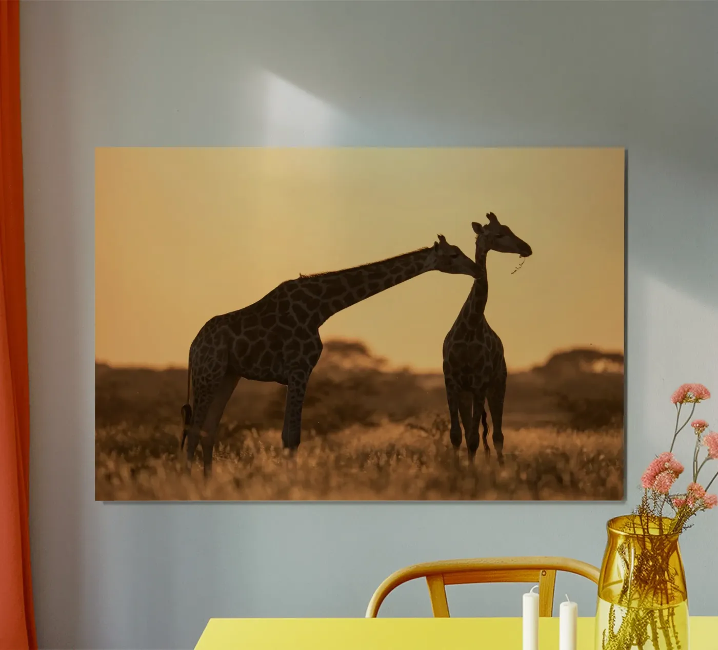 A giraffe standing on the meadow in the afternoon poster de Earthly Visions