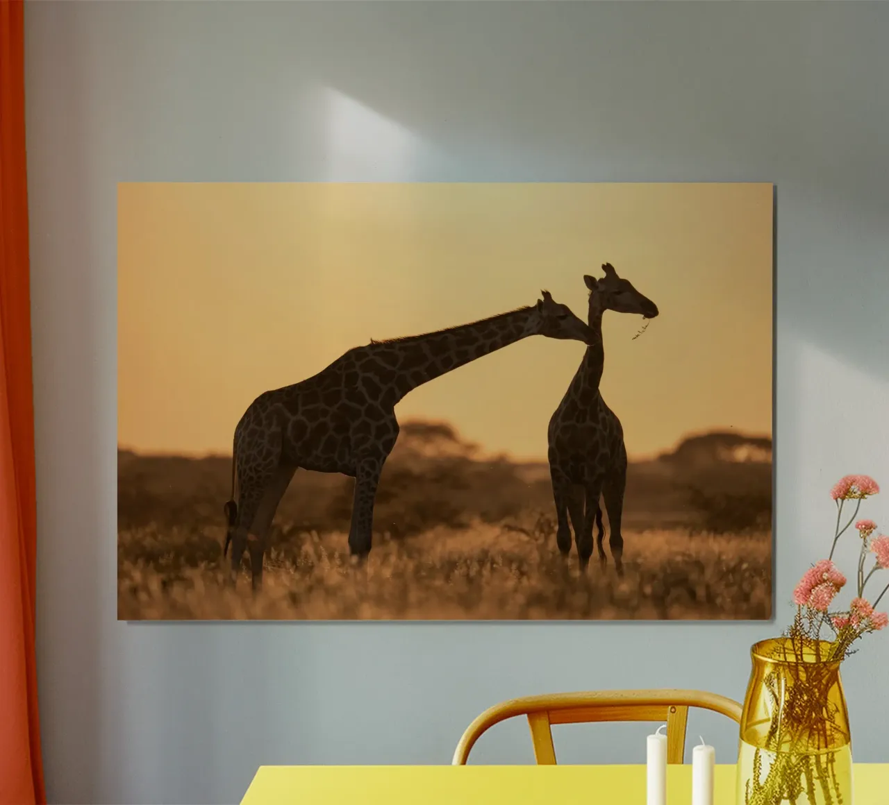 A giraffe standing on the meadow in the afternoon poster by Earthly Visions