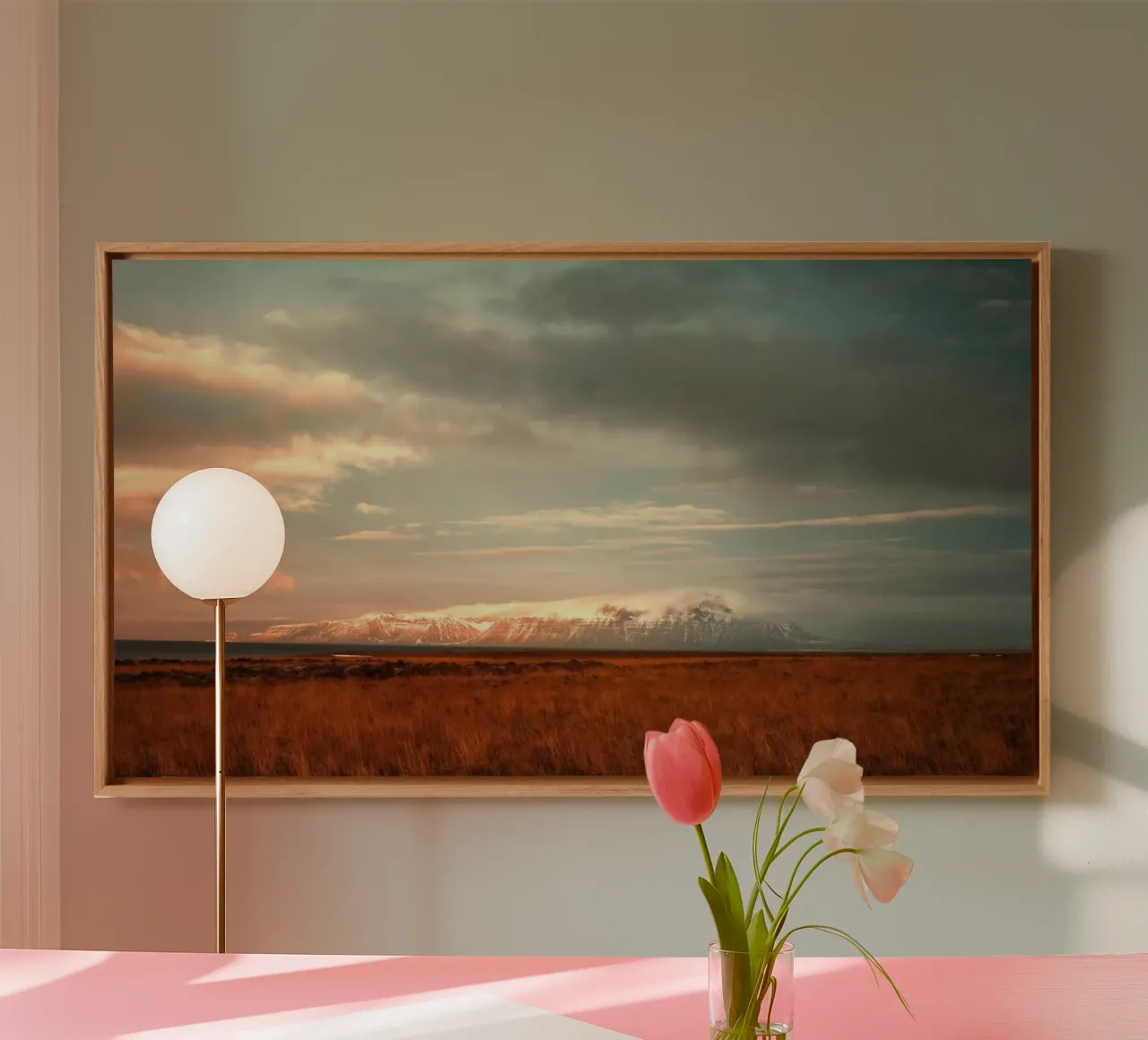 sunset over the meadow canvas with Floater frame by Earthly Visions