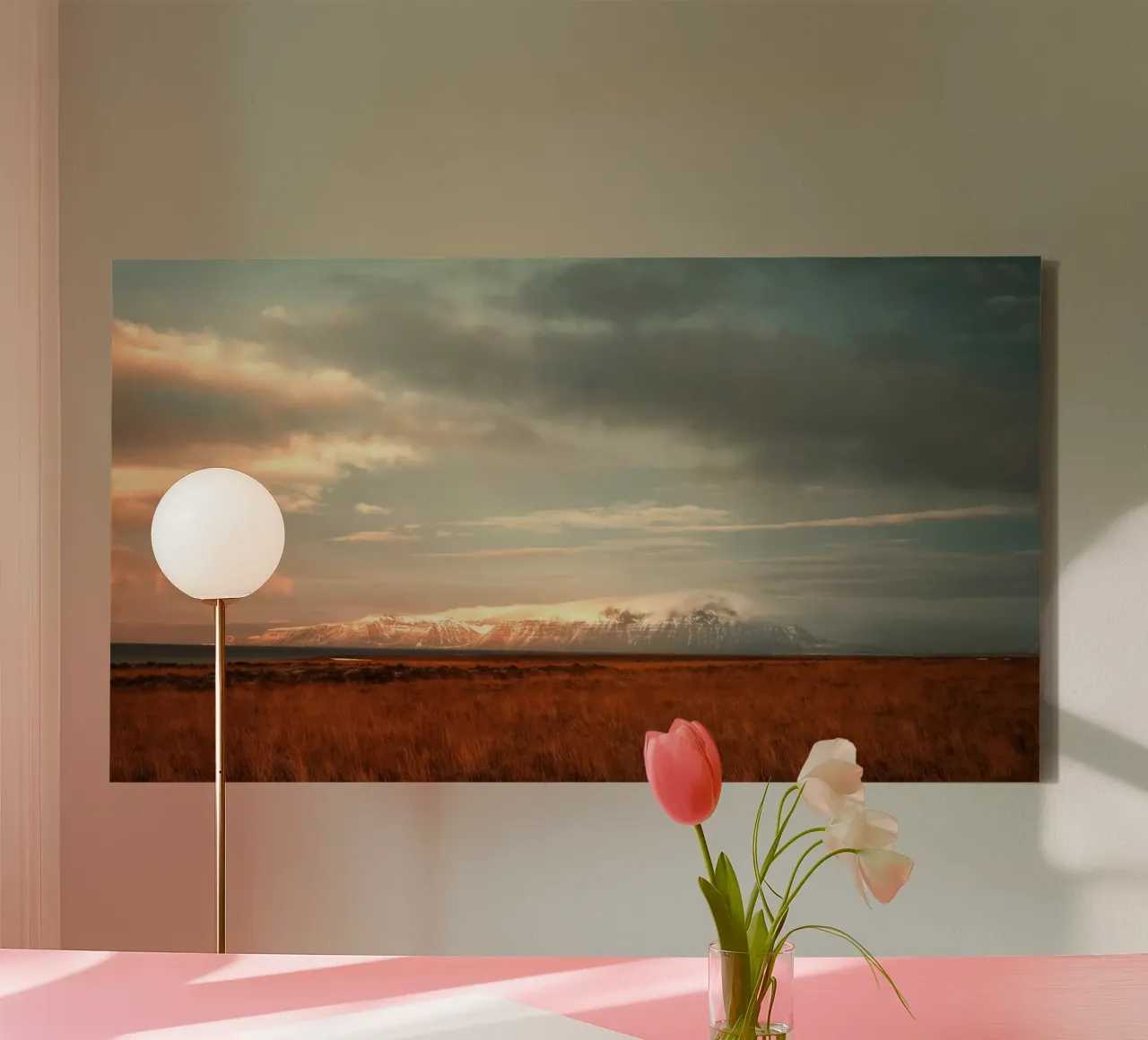 sunset over the meadow canvas with Floater frame by Earthly Visions