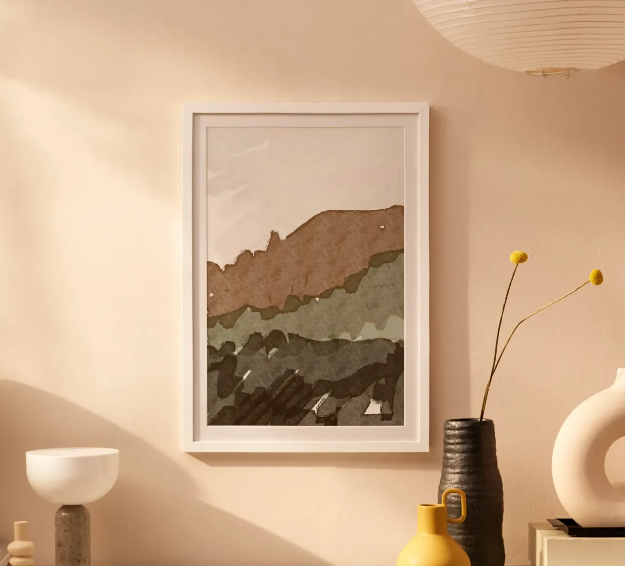 Colline d'ocra poster con telaio in legno da nileshkikuuchise