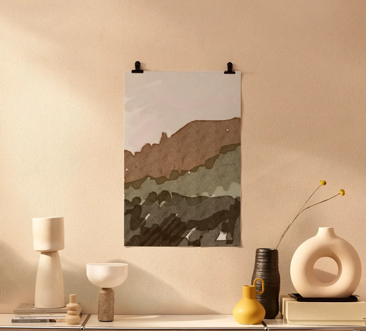 Colline d'ocra poster con telaio in legno da nileshkikuuchise