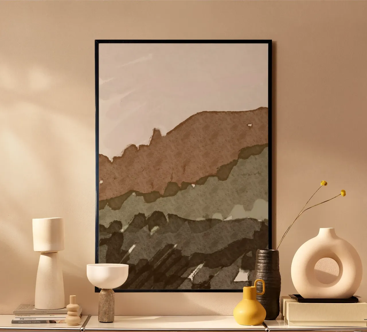 Colline d'ocra poster con telaio in legno da nileshkikuuchise