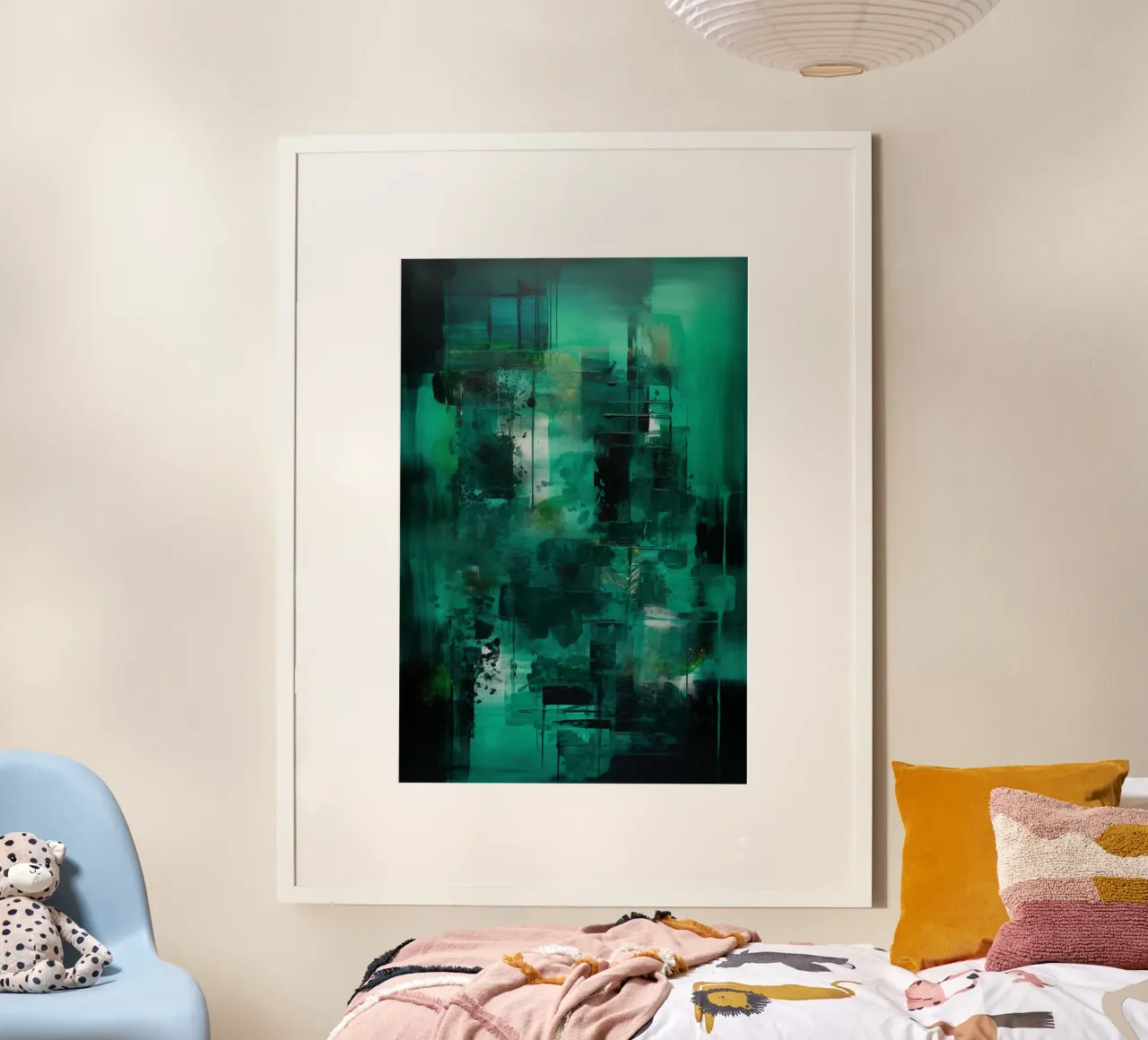 Emerald Echoes poster con telaio in alluminio da Mosaic Dialogue