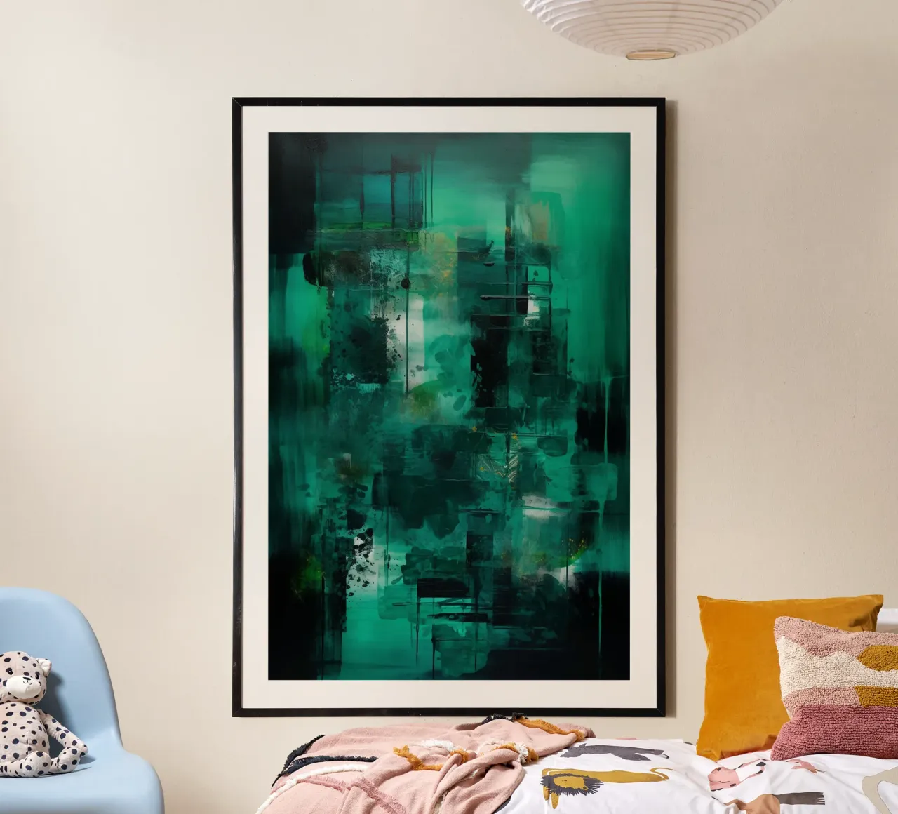 Emerald Echoes poster con telaio in alluminio da Mosaic Dialogue
