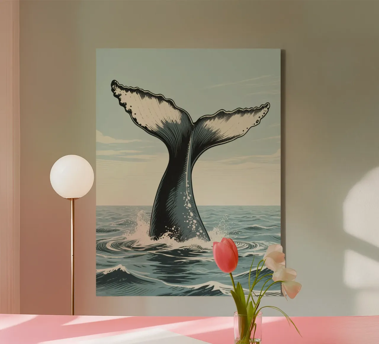 Big Whale Ocean canvas met Baklijst van knowledge