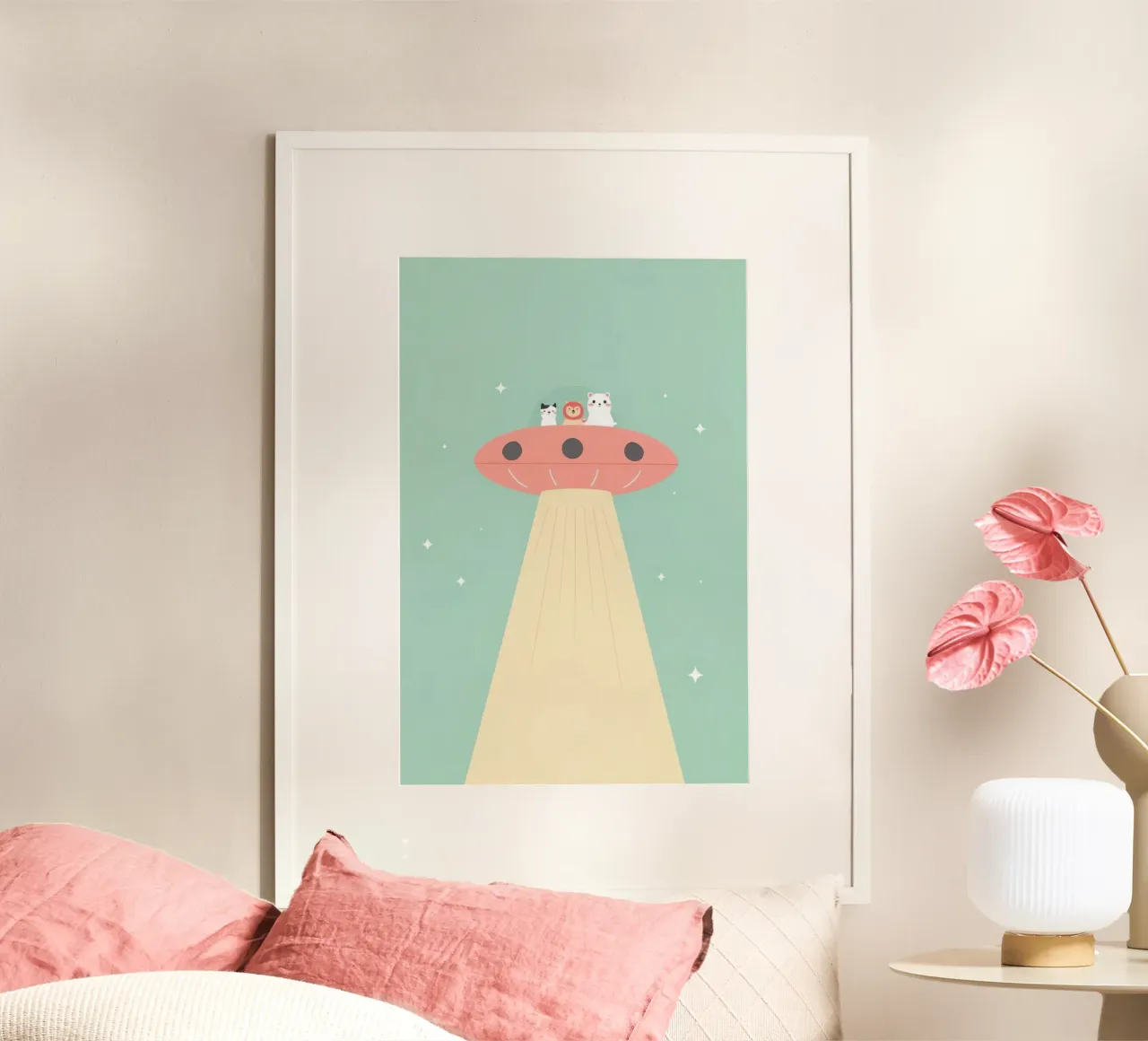 Animali da vivaio che cavalcano UFO poster da DesignDoodle