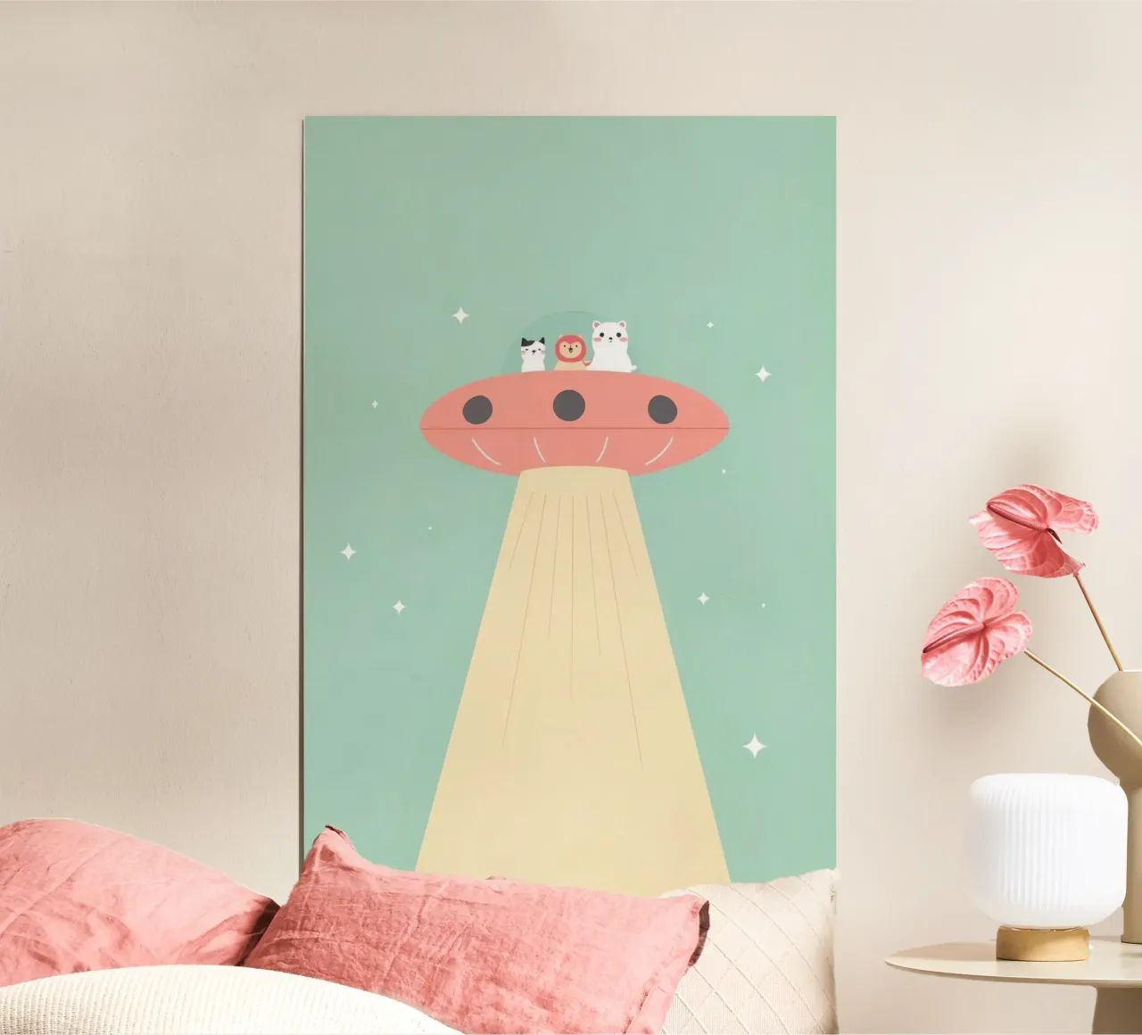 Animali da vivaio che cavalcano UFO poster da DesignDoodle