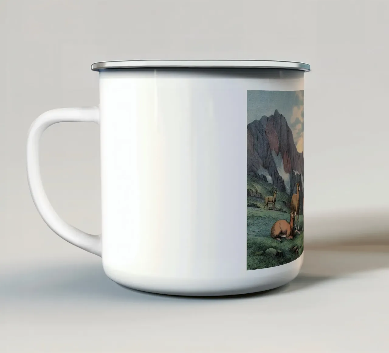 Vintage Kolb 7 Tafel 7 Mouflon tazza in smalto da Vintage Print Collection