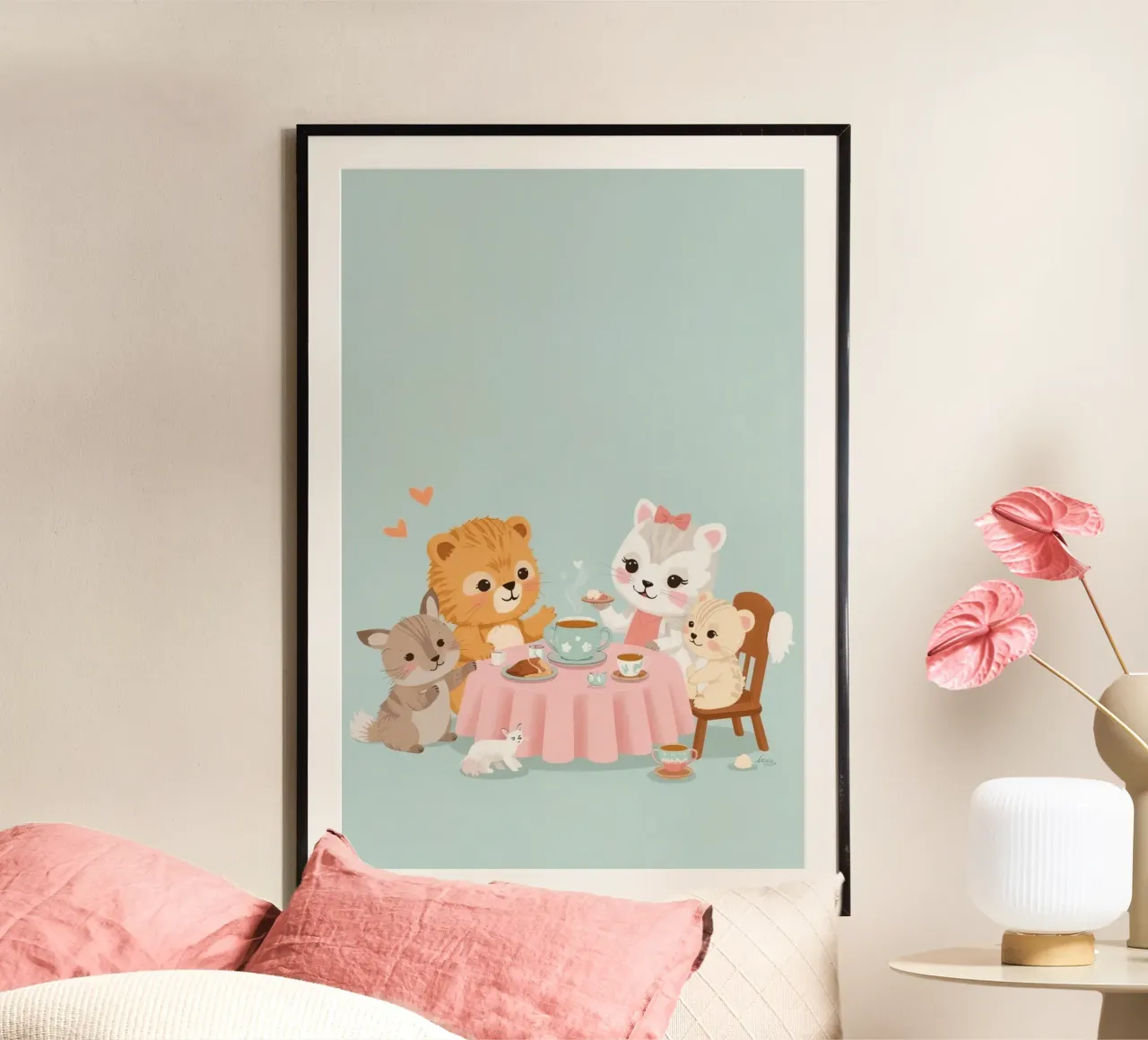 Asilo nido Animali dei cartoni animati a tavola per il tè poster da DesignDoodle