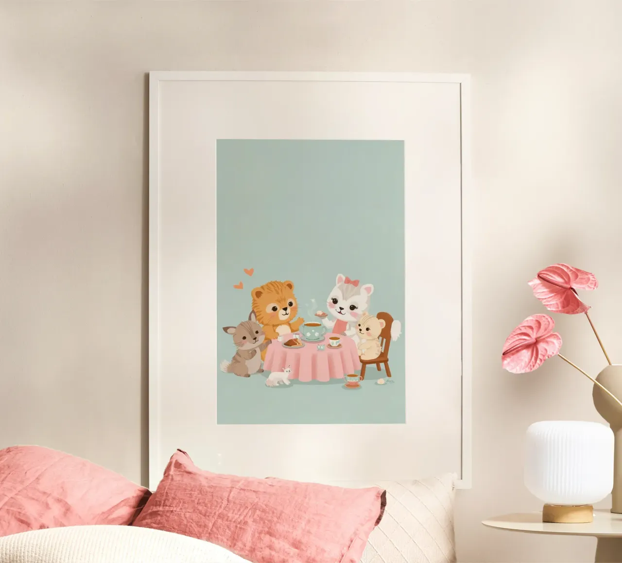 Asilo nido Animali dei cartoni animati a tavola per il tè poster da DesignDoodle