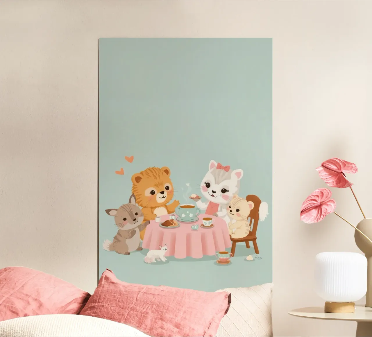 Asilo nido Animali dei cartoni animati a tavola per il tè poster da DesignDoodle